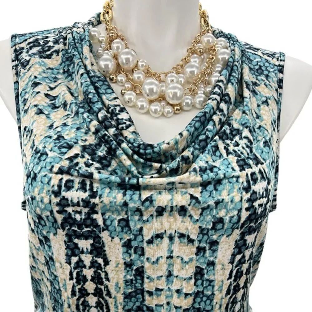 Dana Buchman sleevelessāabstractāprintāsideāruchingātopāXL